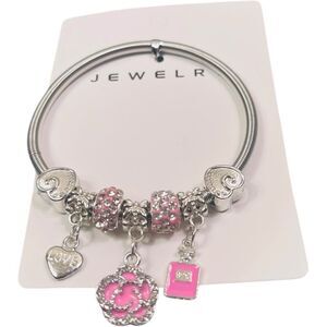 Designer Silver and Pink Camelia Flower Charm Bracelet